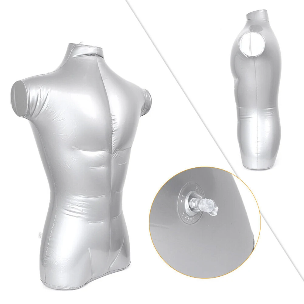 Half Body Inflatable Figure PVC Portable Silver Top Torso 1pcs 72cm/28in Display Props Inflatable Male Brand New