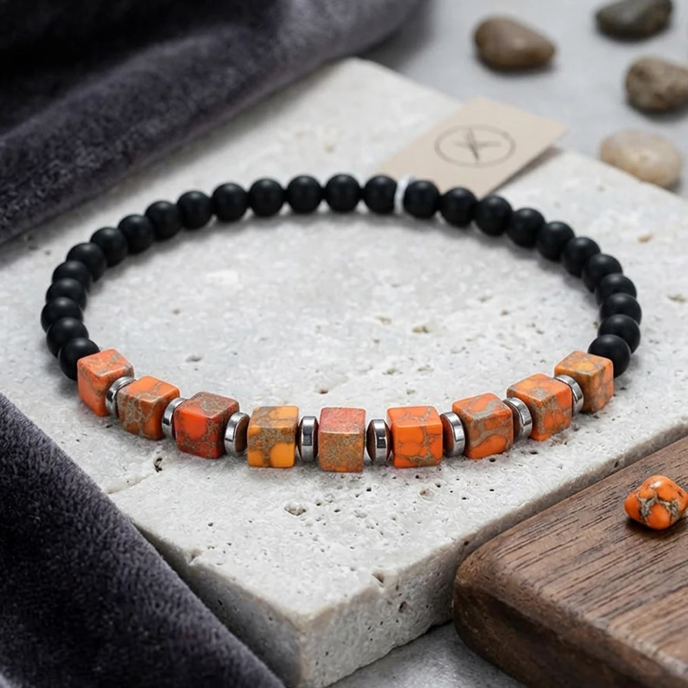 New Square Stone Strand Unisex Bracelet 2 Sizes 5 Colors Options Leisure Daily Couple Wrist Jewelry Perfect Gift For Him Braslet