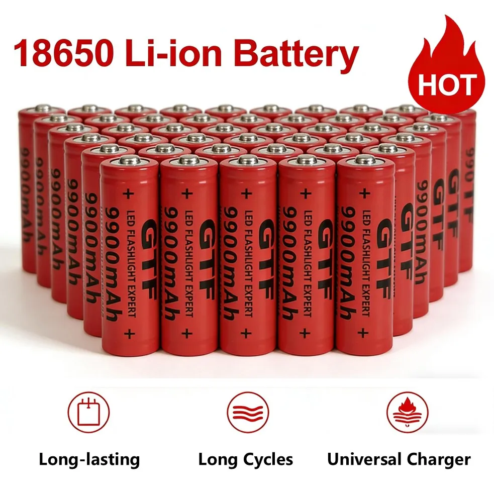 Rscrola Original 18650 Rechargeable Battery Lithium 3.7V 9900mAh Button Top Batteries for Flashlight, Camera, Small Fan, Outdoor