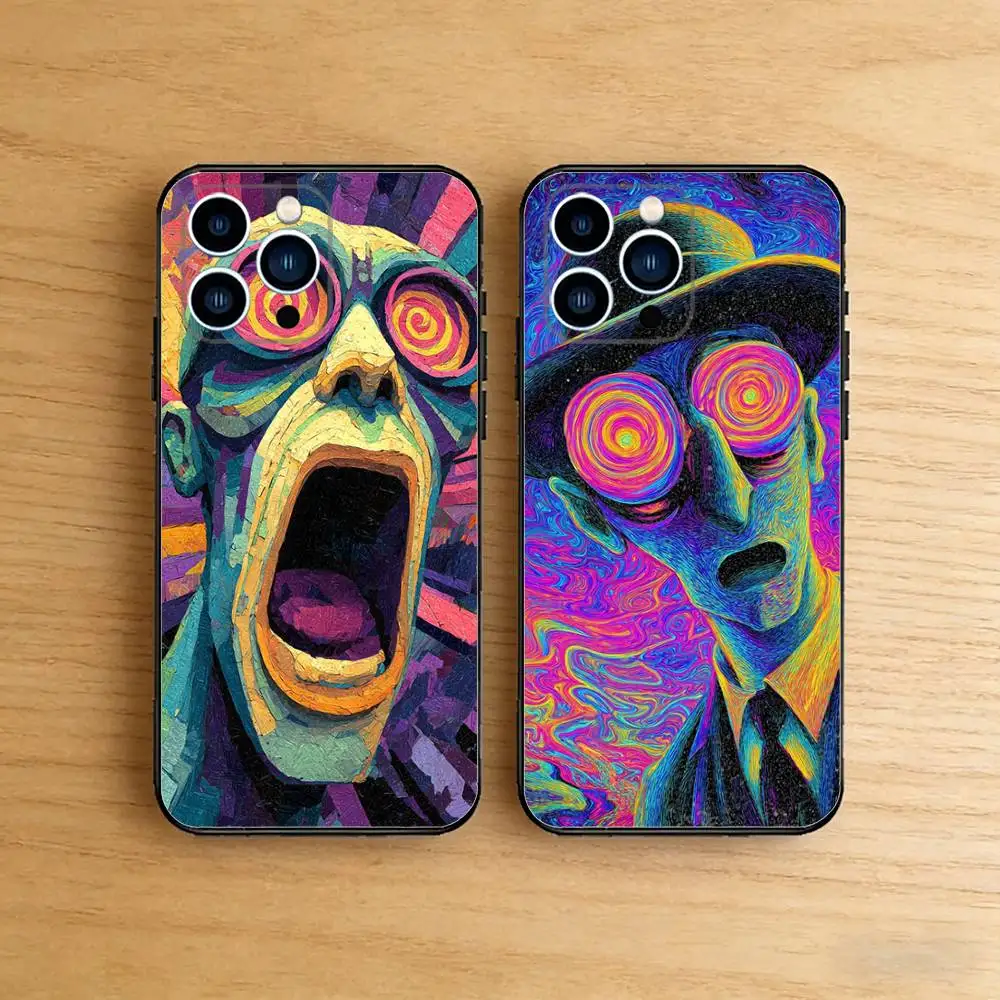 

Psychedelic Face Art Case For iPhone 17 16 Pro Plus Air 15 14 Max Mini E 12 11 Soft Shockproof Cover