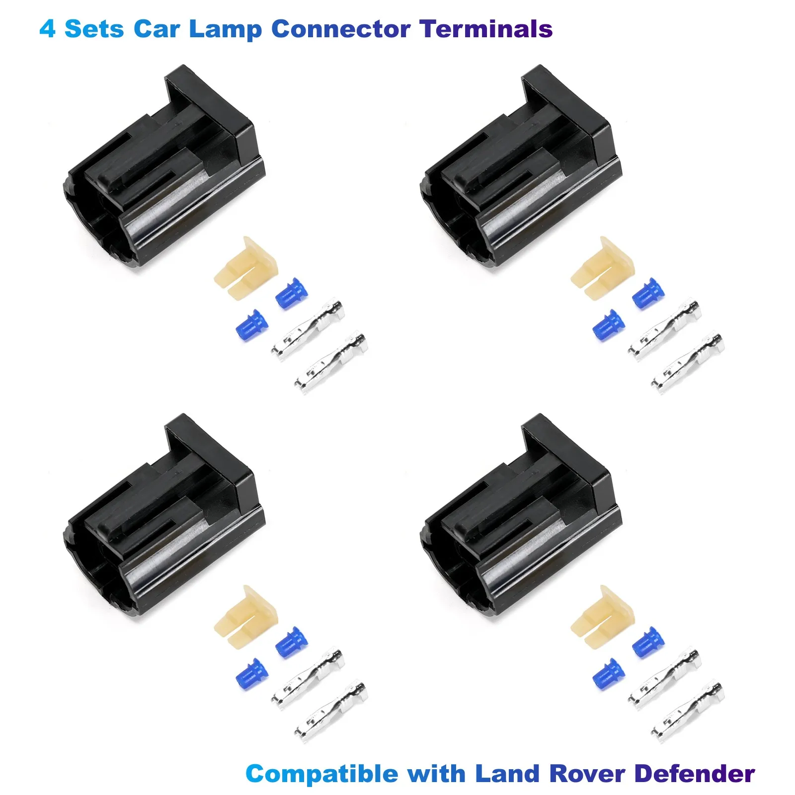 4Set Car Lamp Connector Terminal(4 two-pin socket housing,4 socket seal,8 silver terminal,8 wire seal)Compatible with Land Rover