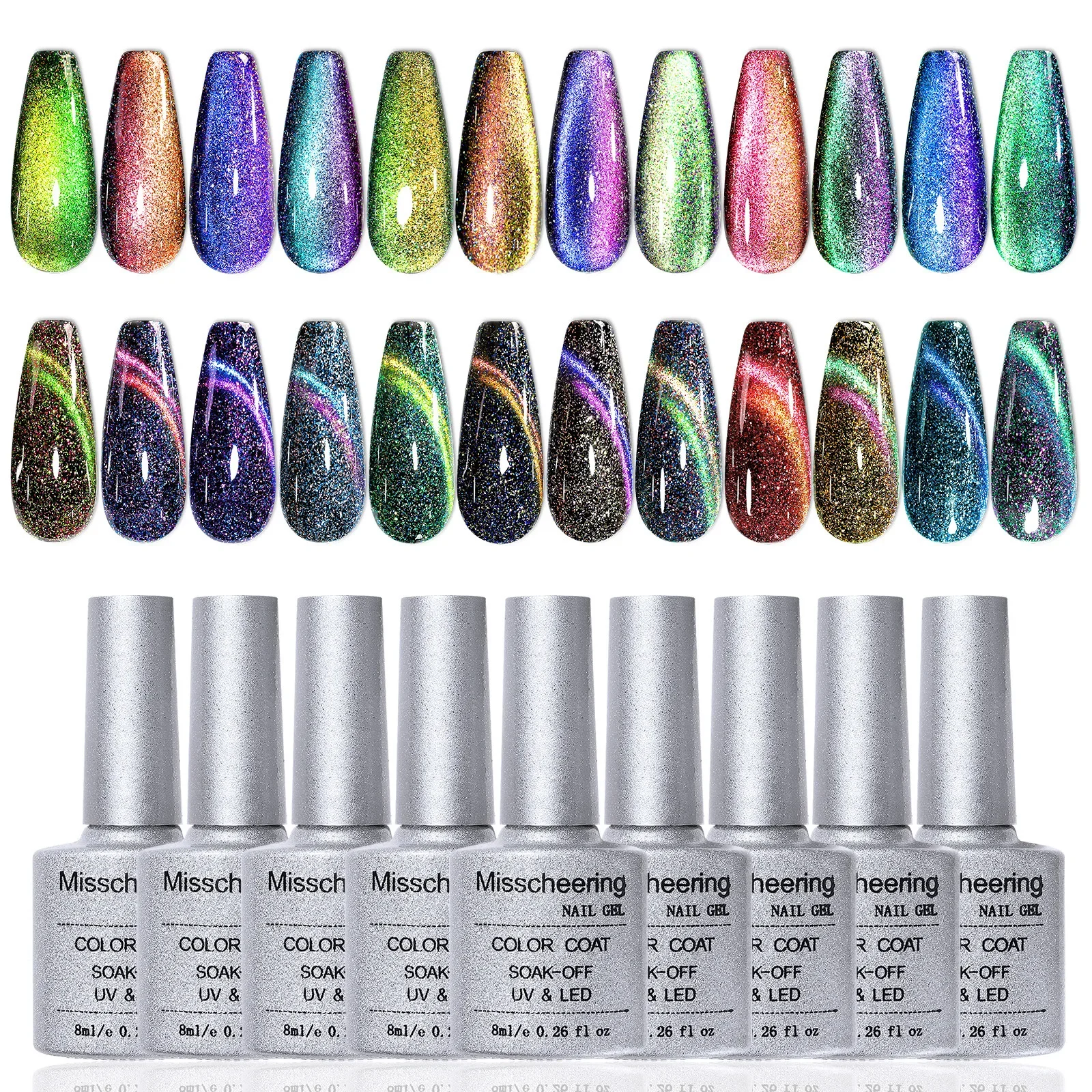 Smalto per unghie gel magnetico riflettente dinamico Cat Eye Soak Off Smalto gel glitterato Smalto gel per unghie magnetico per gatti Base Top Coat