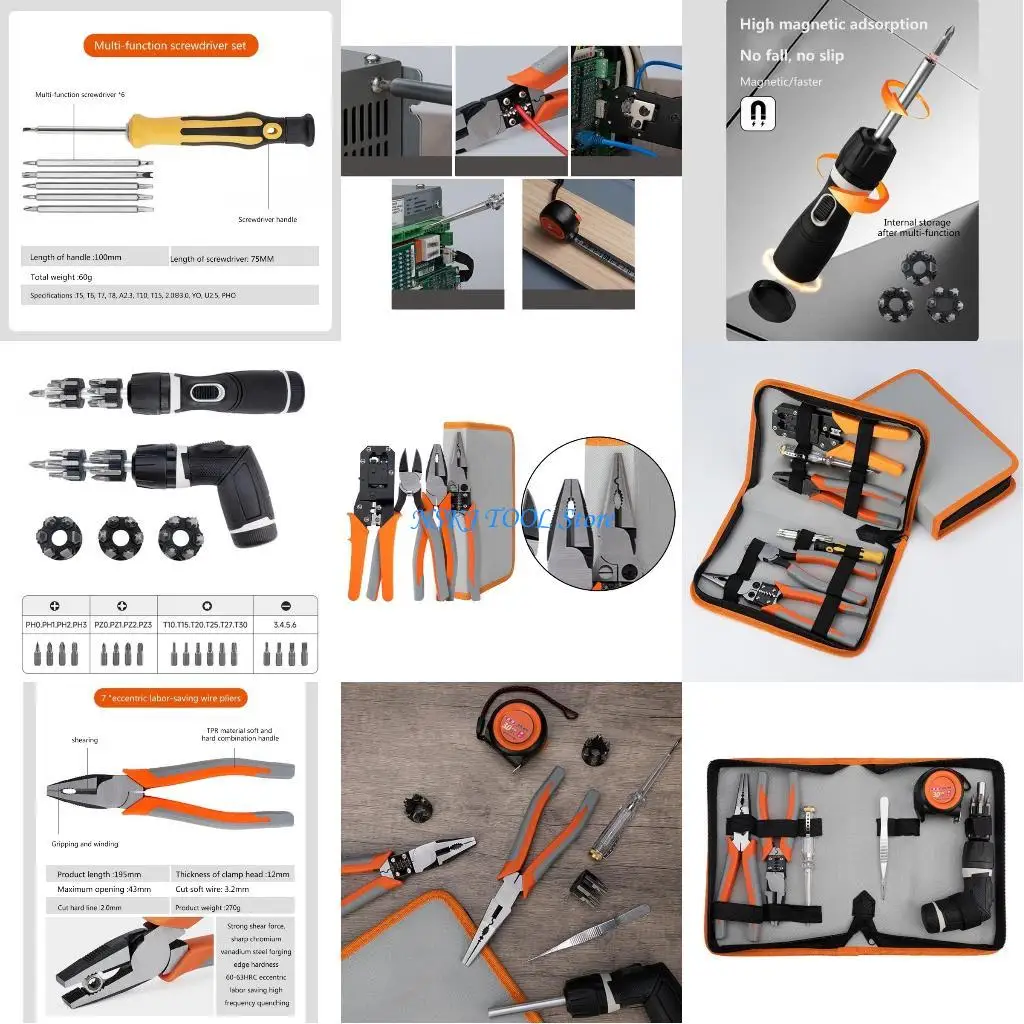 

L8RC Complete Electrician Tool Set Pliers Wire Stripper Screwdriver Set Cable Crimper for Various Applications