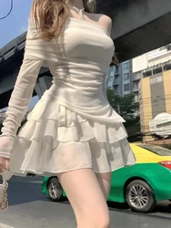 2023 Autumn Elegant Two Pieces Skirt Set Women Casual Sweet Blouse + Y2k Slim Cake Skirts Office Lady Korean Fashion Suits New