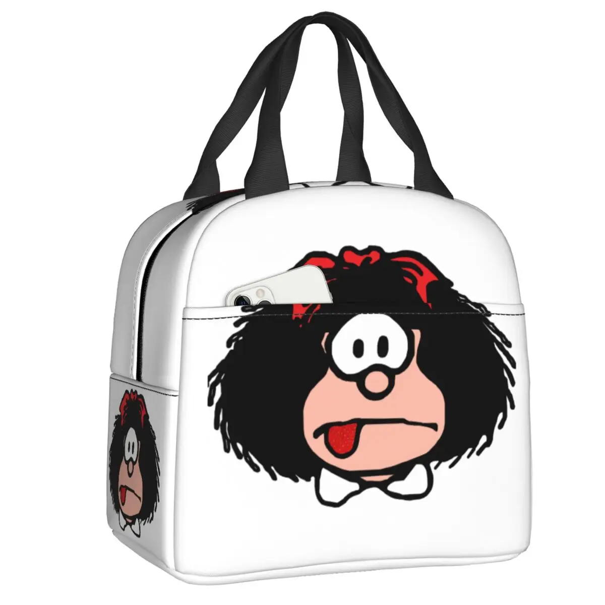 

Custom Manga Mafalda Quino Cartoon Portable Lunch Box Women Leakproof Cooler Thermal Food Insulated Lunch Bag Kids Children
