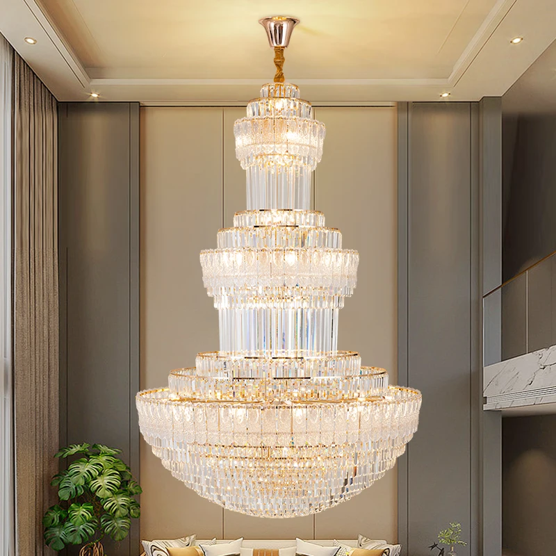 

Hot Sale Duplex Chandelier 2025 New Model Luxury Light Modern Crystal Hall Lamp Villa High Ceiling High Ceiling Living Room Lamp
