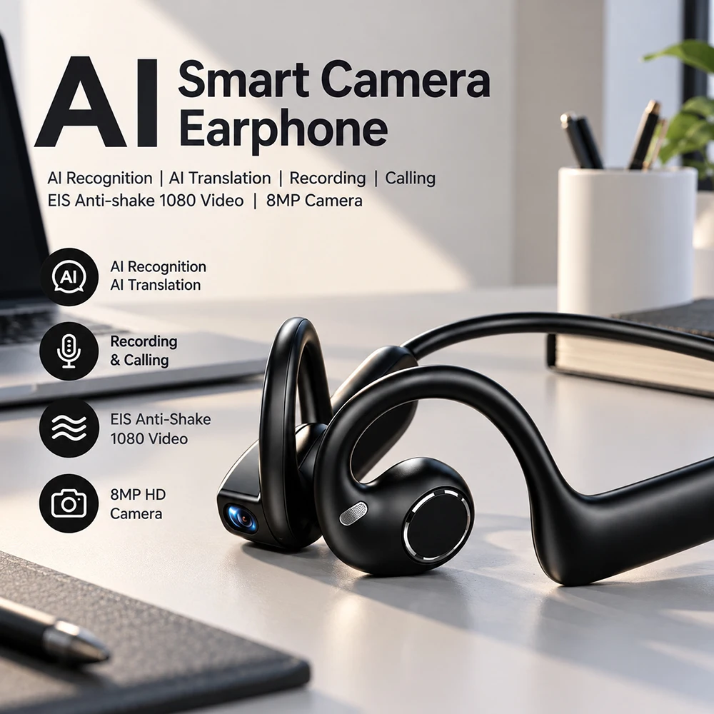 2026 New Smart AI Earphones Comfortable Wearing 800w HD Camera 1080P Video Q&A Image Recognition Music AI Translation Earphones