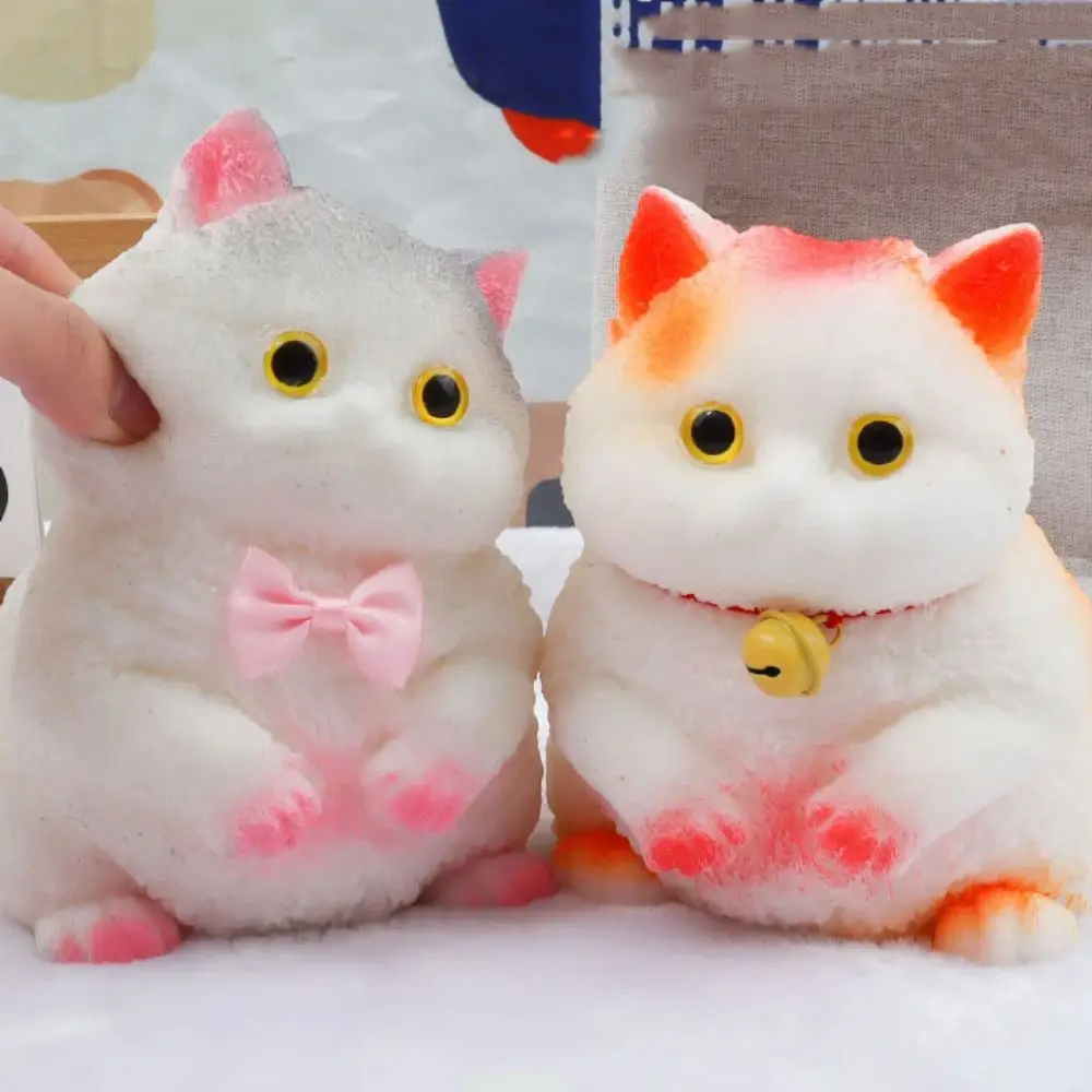 ความแปลกใหม่การ์ตูนตุ๊กตาแมวใหญ่บีบของเล่น Bow Cat Bell แมวรูปบีบของเล่นมินิตุ๊กตาประดิษฐ์บีบของเล่นสําหรับเด็ก