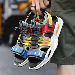 Men Sandals Leather Luxury Fabric Mesh Men's Beach Sandal Men Shoes 2025 Summer Male Casual Shoes Comfort Non-slip Outsole Adult