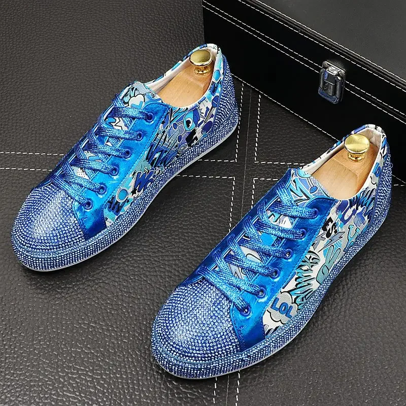 High Quality Fashion Men Rhinestone Green Silver Mixed Colors Causal Shoes Loafers for Mens Driving Bottom Rubber Wedding Shoes