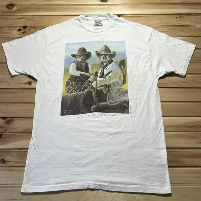 Vintage Butch And Sundance Western Cats Art Promo Longsleeve T Shirt Large Mens