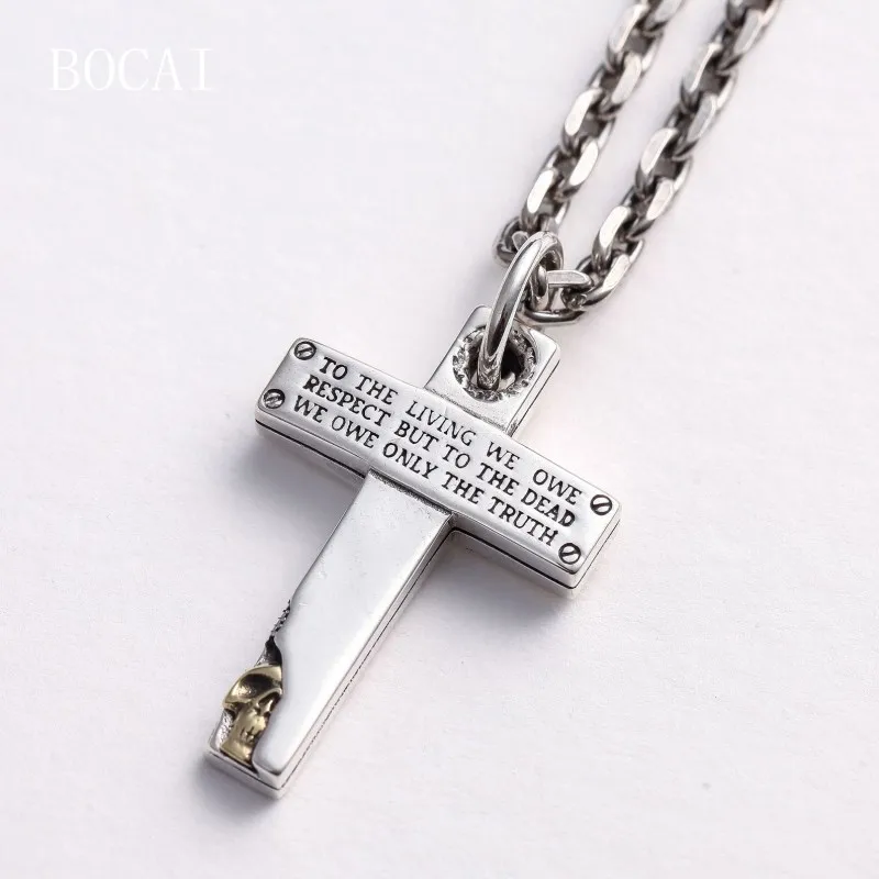 BOCAI New S925 Silver Letter Cross Skull Punk Hip-hop Pendant For Men  Dropshipping