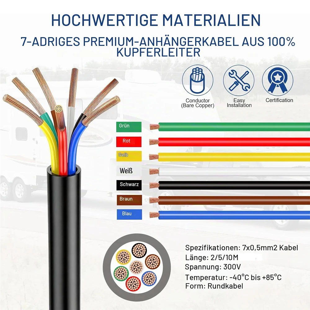 `RVV 7‑Core Flexible Copper Cable 300/300V Multi‑Conductor Wire PVC Insulation For Control Signal Electrical Wiring Connection