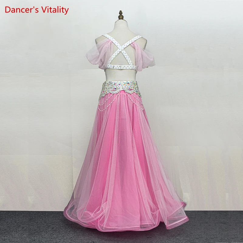 Belly Dance Suit Shiny Diamond Bra Mesh Big Swing Skirt Performance Clothes Set High-End Custom Adult Child Competition Clothing