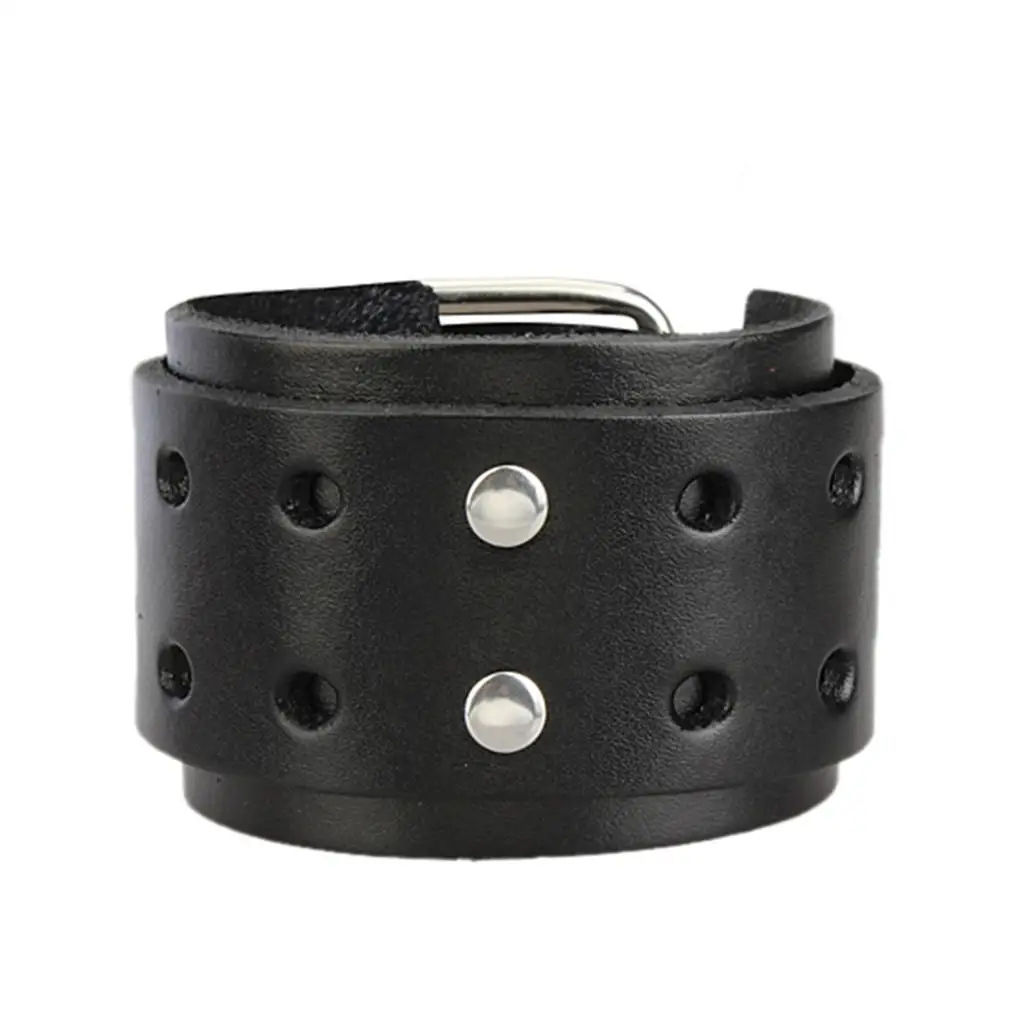 Men Cowboy  Alloy Double Buckles Wide Adjustable Punk Large  Leather Bracelet Cuff Bangle