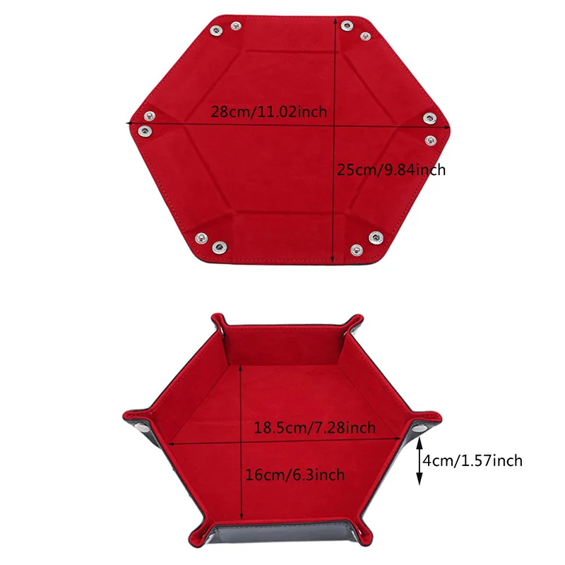 Foldable Dice Tray Box PU Leather Flannel Dice Game Plate Hexagon Folding Tray Home Desktop Decoration Coin Key Storage Tray