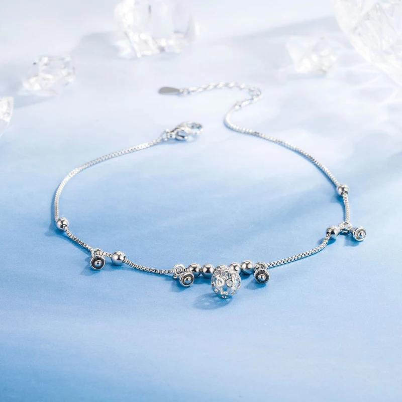 Fashion Round Hollow Ball Bell Shape Pendant Anklets For Women 925 Sterling Silver Jewelry Fine Bracelet Sexy Beach Foot Chain - view 3