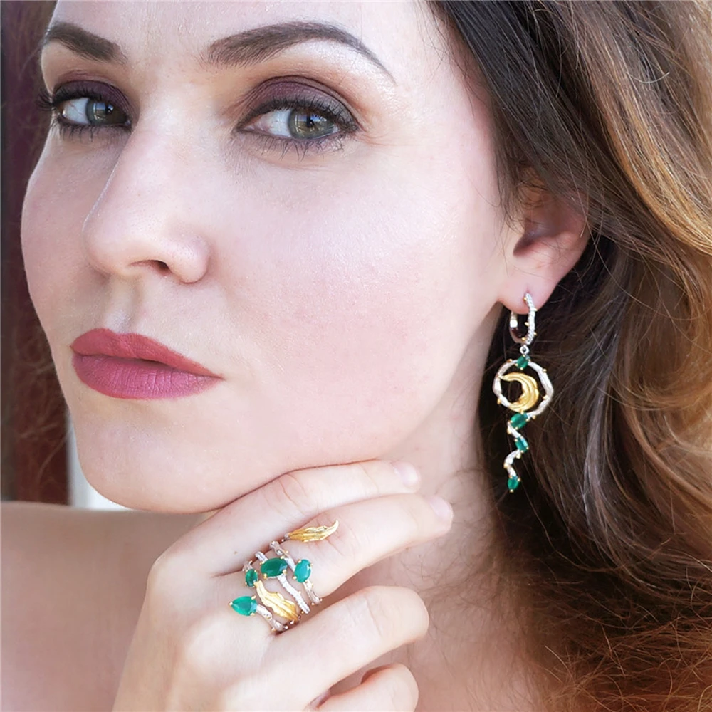 GEM'S BEAUTY Vine Natural Style Design Earrings For Women 925 Sterling Silver Creative Drop Earrings Handmade Fine Jewelry