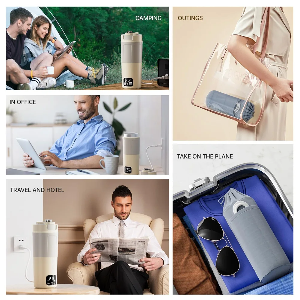 Chaleira elétrica A74G com 6 controles de temperatura com capacidade de 600 ml, ideal para viagens, plugue UE