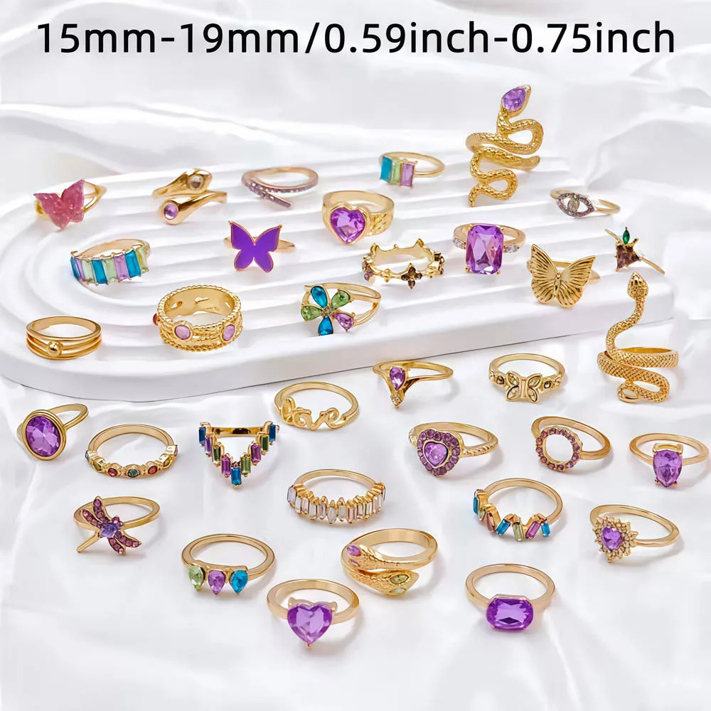 10/20/30/50 قطعة/الوحدة الموضة الفاخرة سحر فراشة الأفعى تصميم متنوع حجر الراين خواتم للنساء مجوهرات هدايا الحفلات اكسسوارات #5