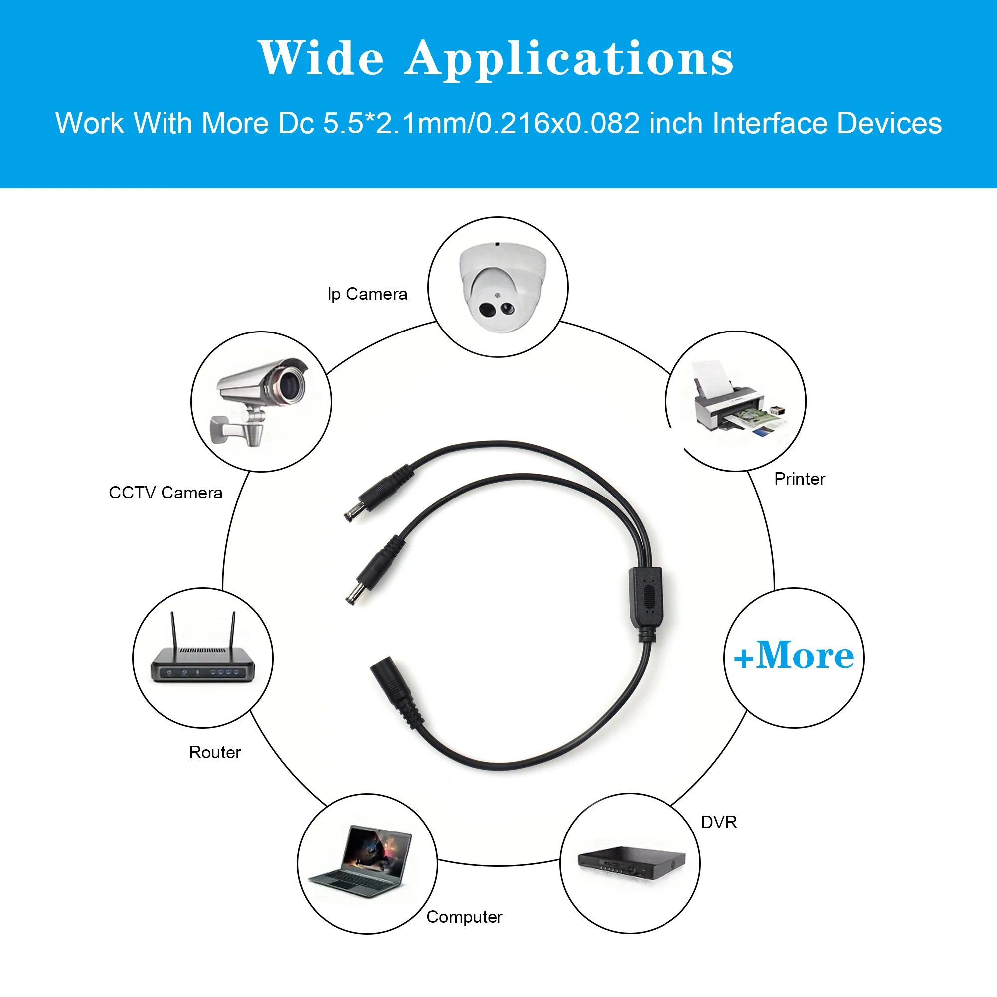 【LANO】New DC5.5*2.1mm 1 To 2/3/4/5/6/8 Male Way DC Power Y Splitter Cable Black for CCTV Home Security Camera LED Strip Lights