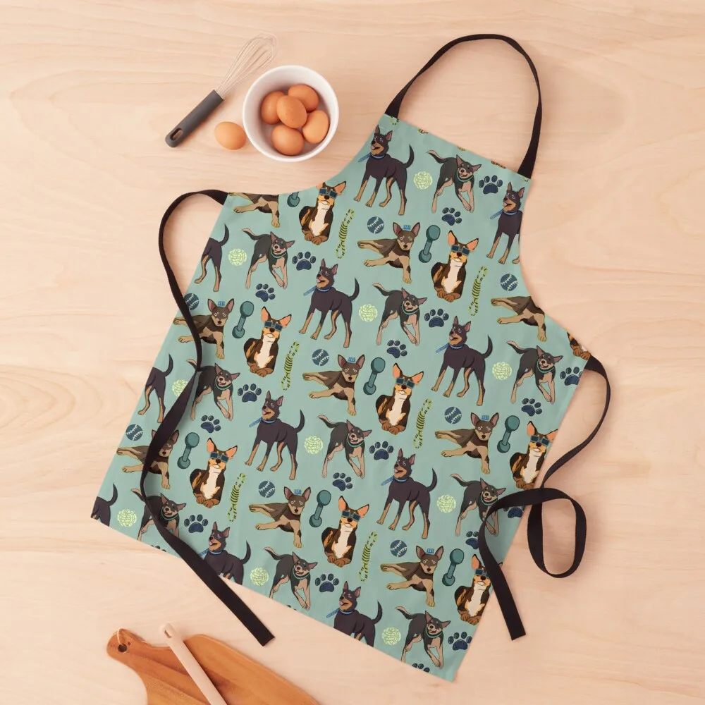 

Australian Kelpie - Cute Tan and Black Dog Illustration Pattern Apron Home Utensils Manicurist Aprons