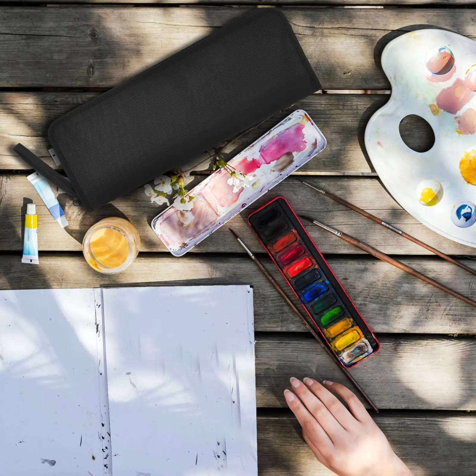 

1Pcs Sturdy Canvas Paint Brush Holder 15 Slots Rollup Design for Artists Brushes Storage Protection Quick-Dry Brush