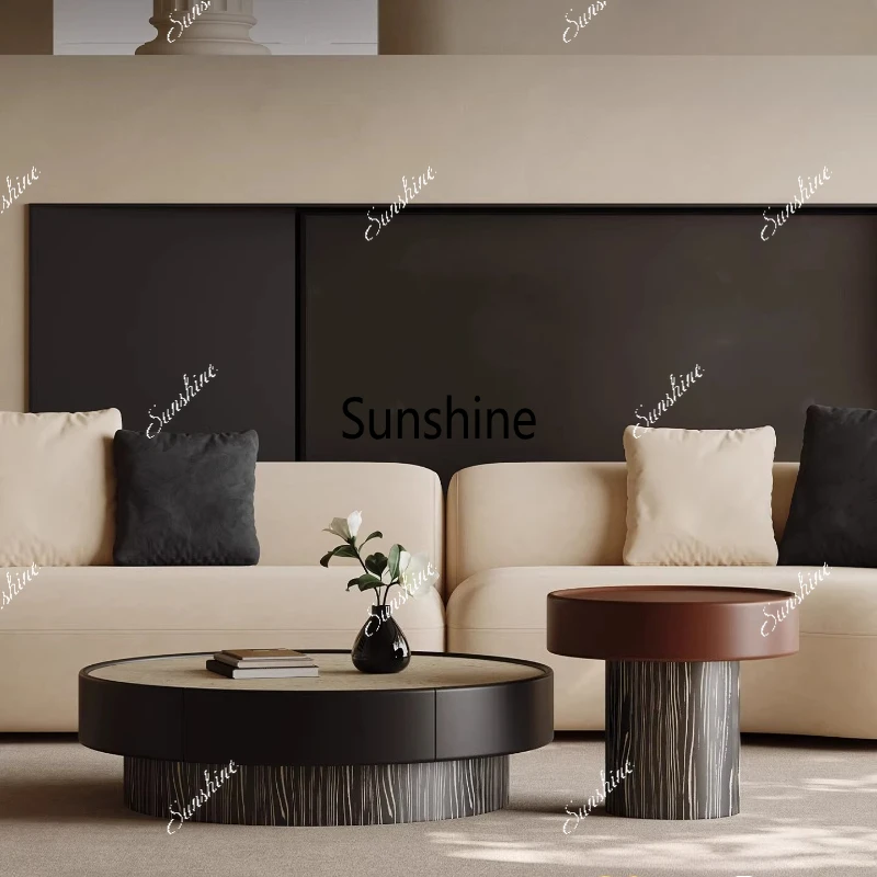 

Italian minimalist natural marble coffee table living room household round coffee table