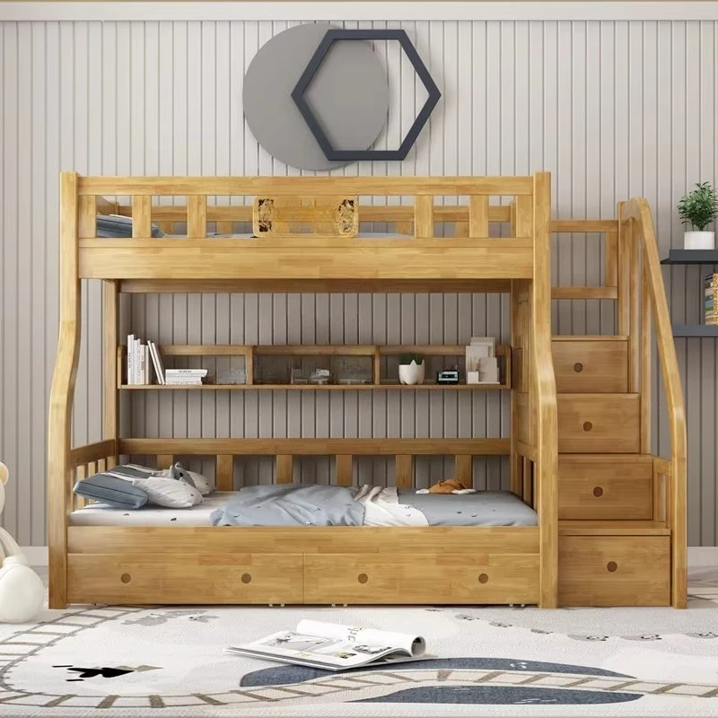 Tempat Tidur Susun Kayu Solid Oak Asli Ukuran Standar Desain Modern Ramah Lingkungan Tahan Lama Furnitur Kamar Tidur untuk Anak-Anak