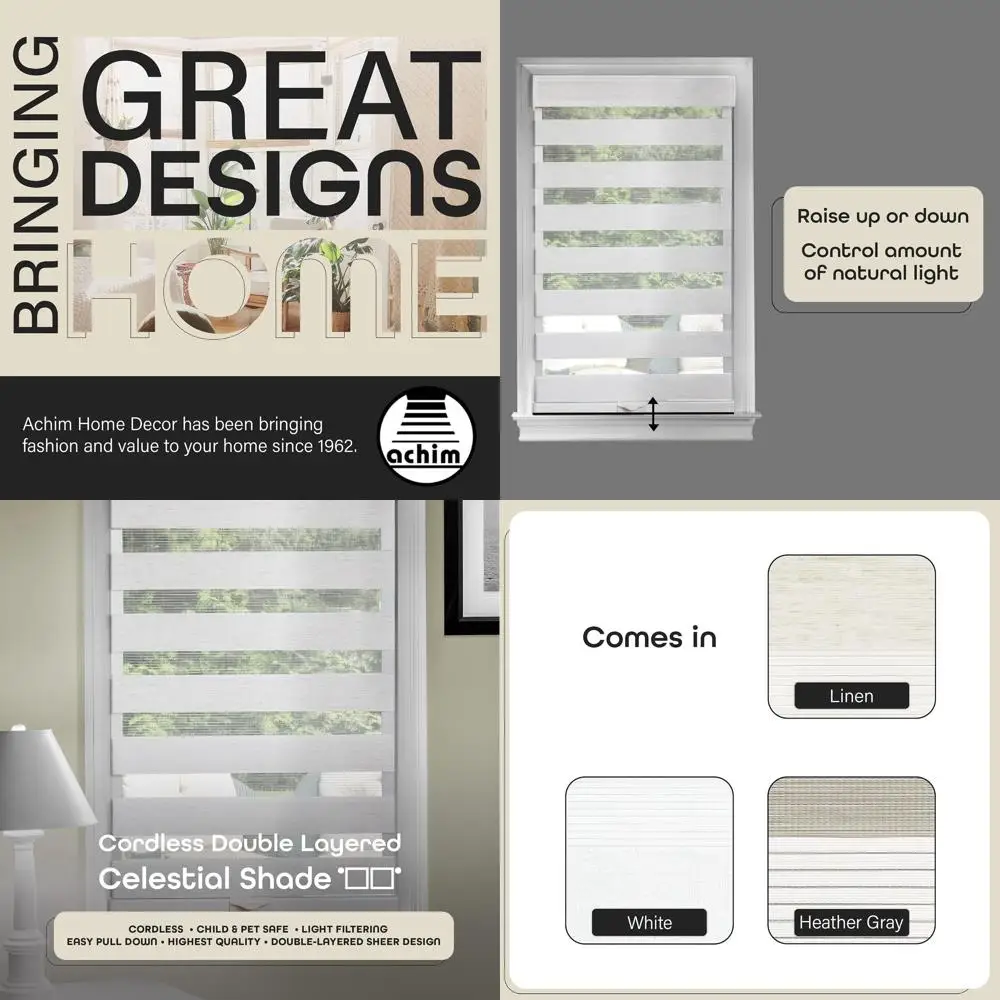 

Sheer Double-Layered 33W x 72L Window Roller Shade - Linen - Light Filtering Privacy Blinds for Bedroom & Dining Room