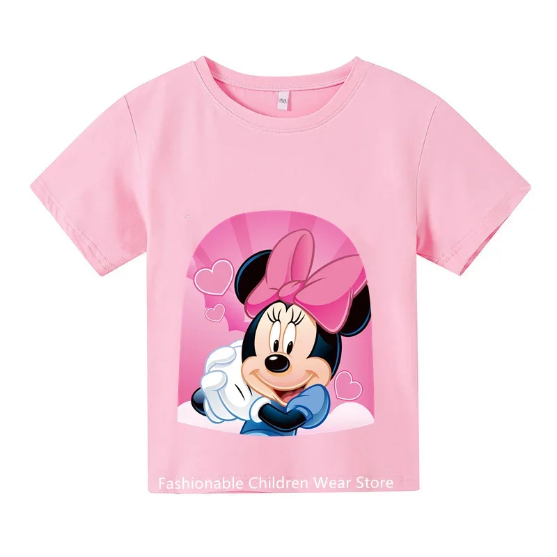 Camiseta de algodão de manga curta infantil, bonito desenho animado mickey mouse, top casual para estudantes, moda para meninas, novo, 2024