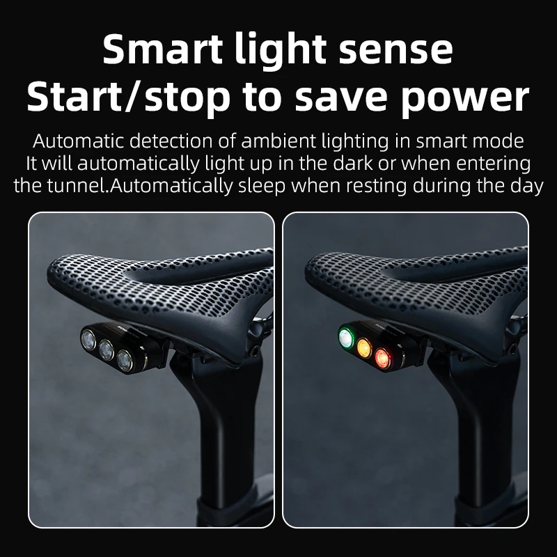 ROCKBROS Bicycle Lights Smart Creative Three Color Bicycle Warning Taillights Type-C Rechargeable Auto Wake-Up Bike Rear Lamp