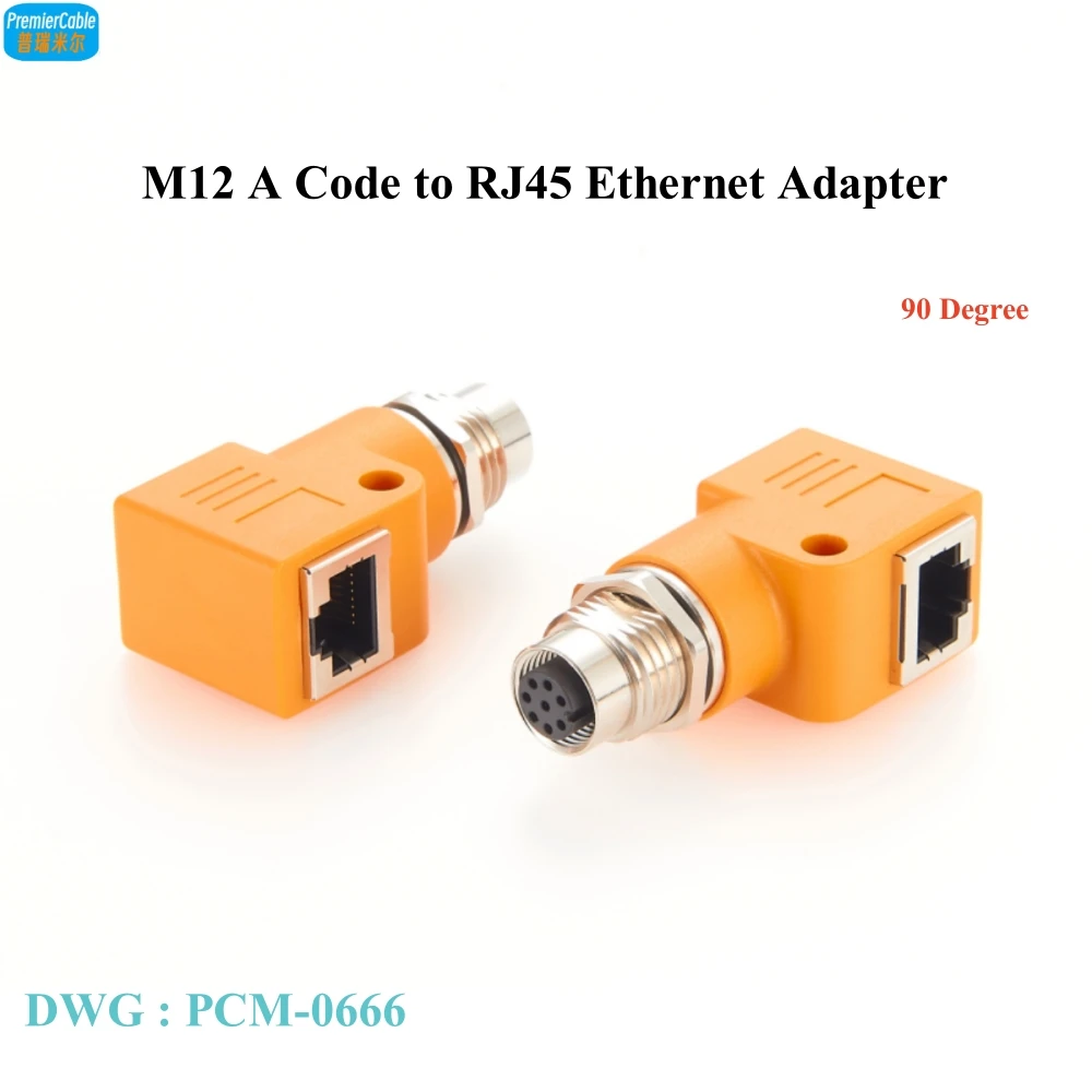 IP67 Right Angle RJ45 to M12 A Coded 8Pin Ethernet Adapter M12 Female to RJ45 Female Panel Mount Bulkhead Connector Socket