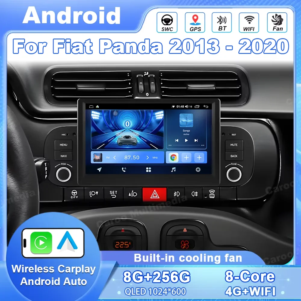 Android 16 Auto For Fiat Panda 2013-2020 Wireless CarPlay Car Radio GPS Navigation Multimedia Video Player Audio Head Unit Tools