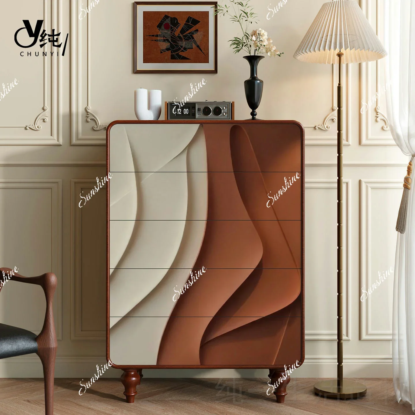 

Medieval solid wood five-bucket bedroom French locker living room storage drawer customizationP