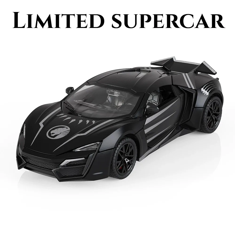 1:32 Lykan Tourbillon Sports Car Model Toy Alloy Diecast Doors Opened Supercars Adjustable Tail Fin Models Great Collectible