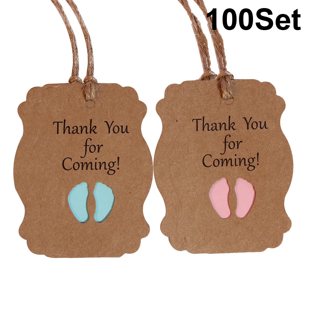 

100pcs Baby Shower Tags Set 2 Colors Pink Blue Kraft Paper Gift Labels For Newborn Party Favor Thank You Tags Cupcake Toppers