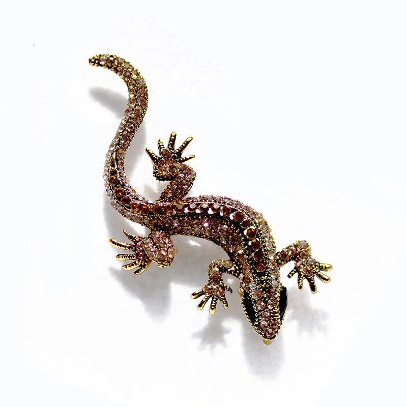 Colorful Full Rhinestone Geckos Brooches Vintage Shiny Animal Lizard Brooch Pin Inlay Suit  Accessories Clothes Metal Jewelry