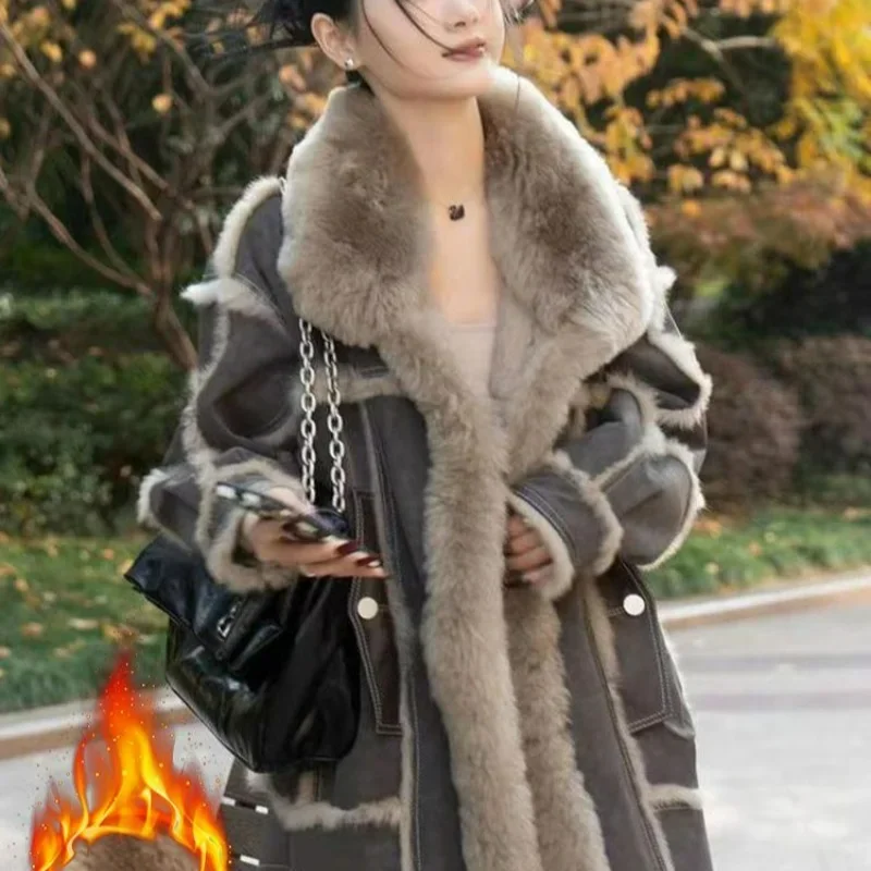 Add Fleece Thickened Fashion Fur One Short Coat for Women Winter New Style High-grade Warm Cotton-padded Comfortable Parkas