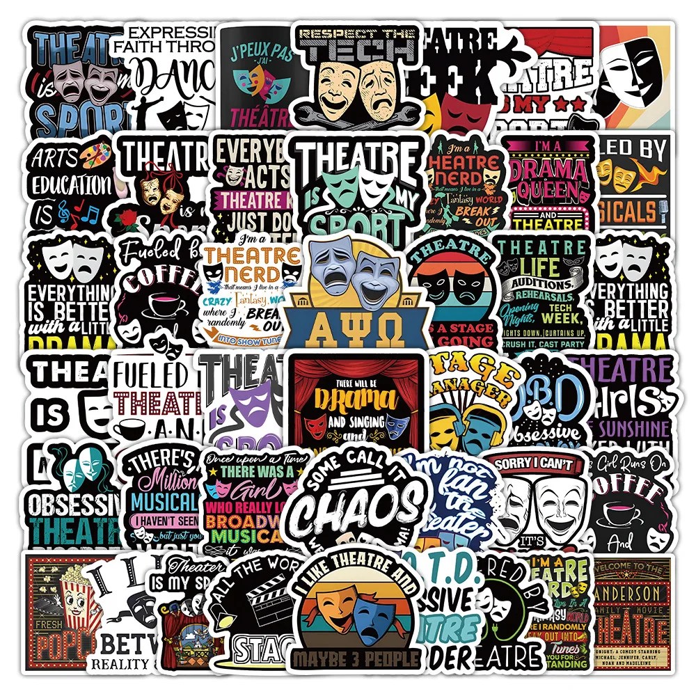 50/100Pcs Funny Mask Cartoon Drama Theatre Graffiti Stickers for Laptop Water Bottle Luggage Notebook Phone Vinyl Decals