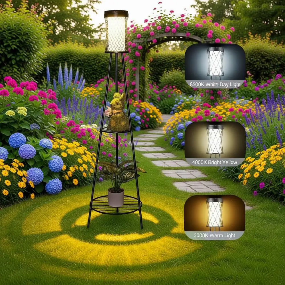 

Outdoor Floor Lamp IP65 Waterproof, 45.4 R Lights Outdoor with 2 Plant Stand, Outdoor Patio Decor with USB Charging Port, 3 Ligh
