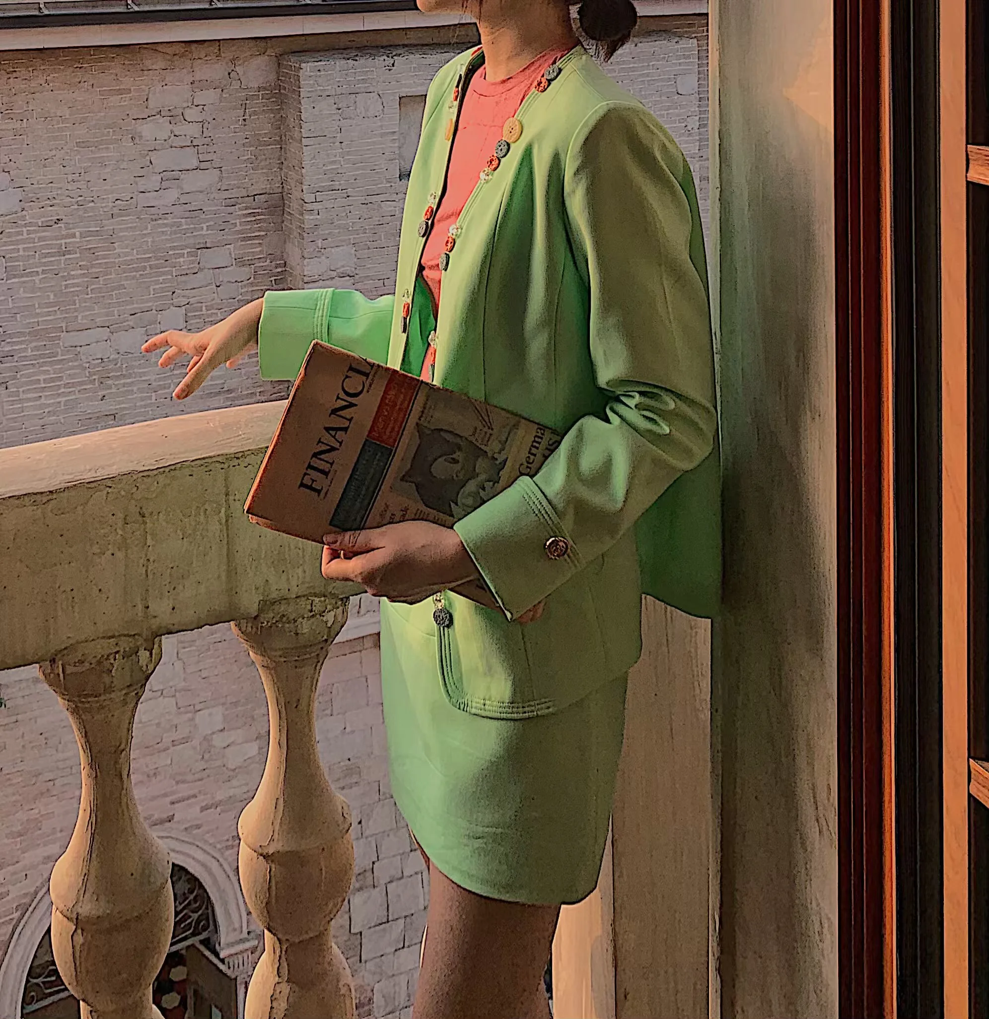 

Amor Fashionable Retro Line Design Avocado Green Suit Set Women's Polyester Blend Elegant Style for Ages 25-35