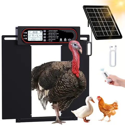 Automatic Chicken Coop Door, Anti Pinch Protection, Large LCD Display Screen, Timer and Light Sensor Mode, Solar Powered Automat