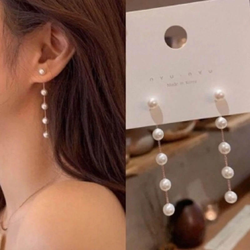 Korean Version White Sweet Earrings Of The New Temperament Earrings Simulated Pearl Chain Tassel Long Earrings Jewelry Wholesale