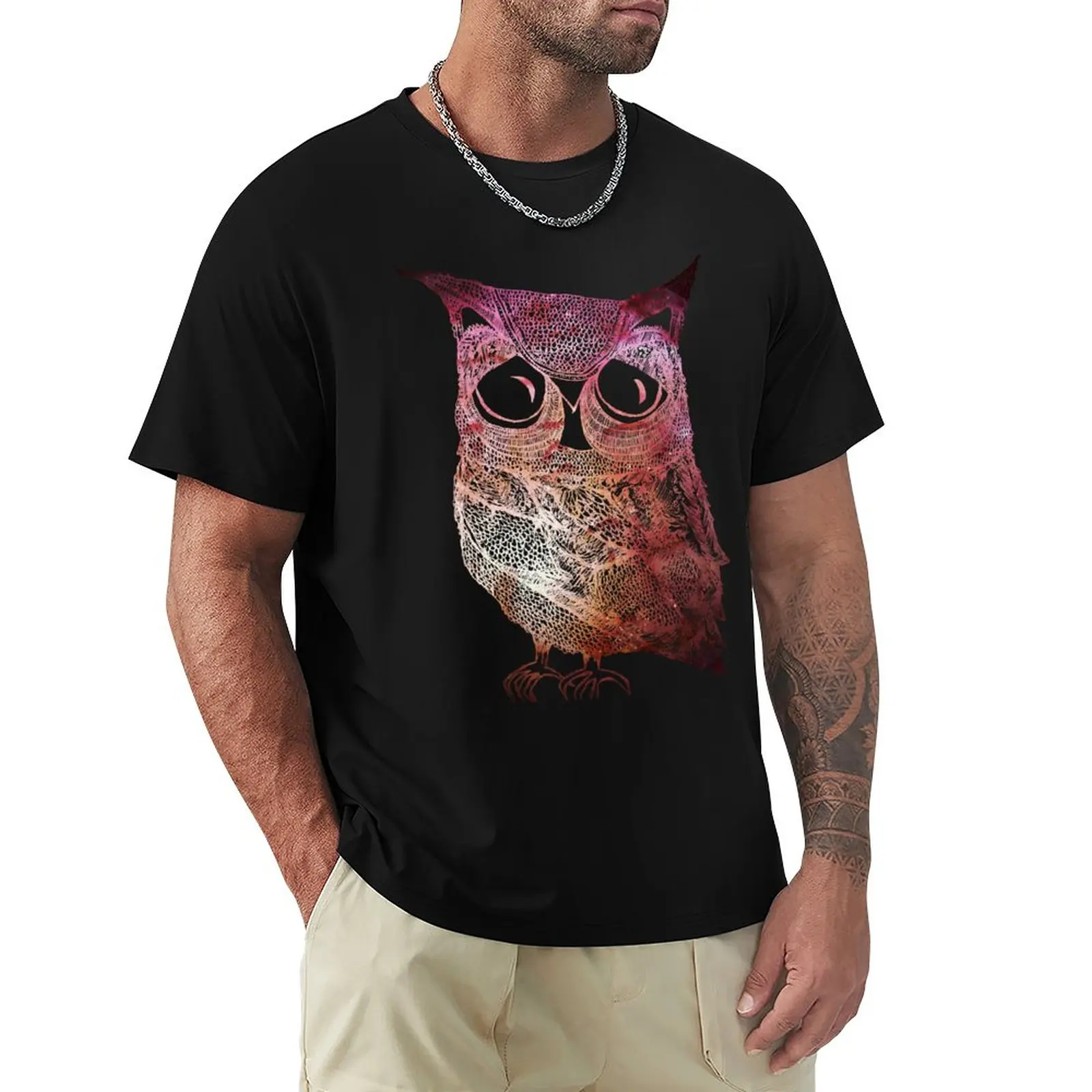 

Intricate Owl - in colour T-Shirt blacks plus size tops mens clothing