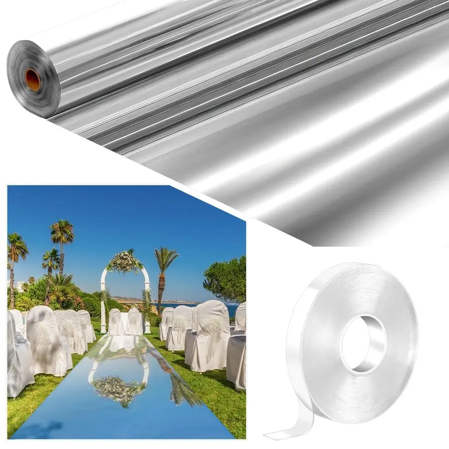 

Зеркальный ковер-дорожка 3.3 x 98.4 футов для свадебной церемонии, двусторонний светоотражающий ковер-дорожка в рулоне для улицы