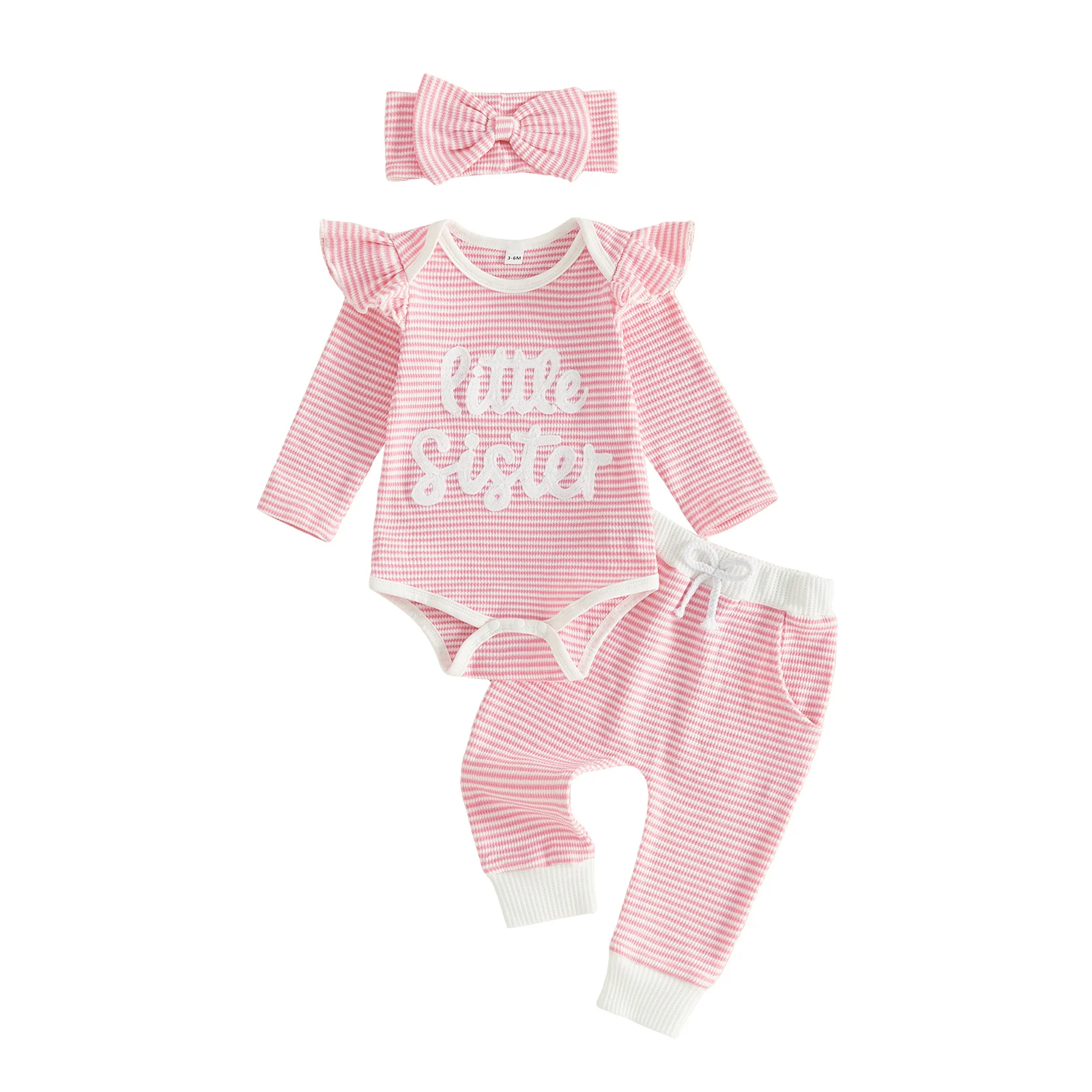 

Baby Girls Fall Outfit Letter Embroidery Striped Romper and Pants Headband