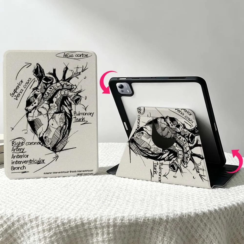 Anatomical Heart Design For Xiaomi Mi Redmi Poco Pad 8 7 7S 6 6S 5 SE Pro Ultra 360° Rotation Stylus Storage Tablet Case Soft