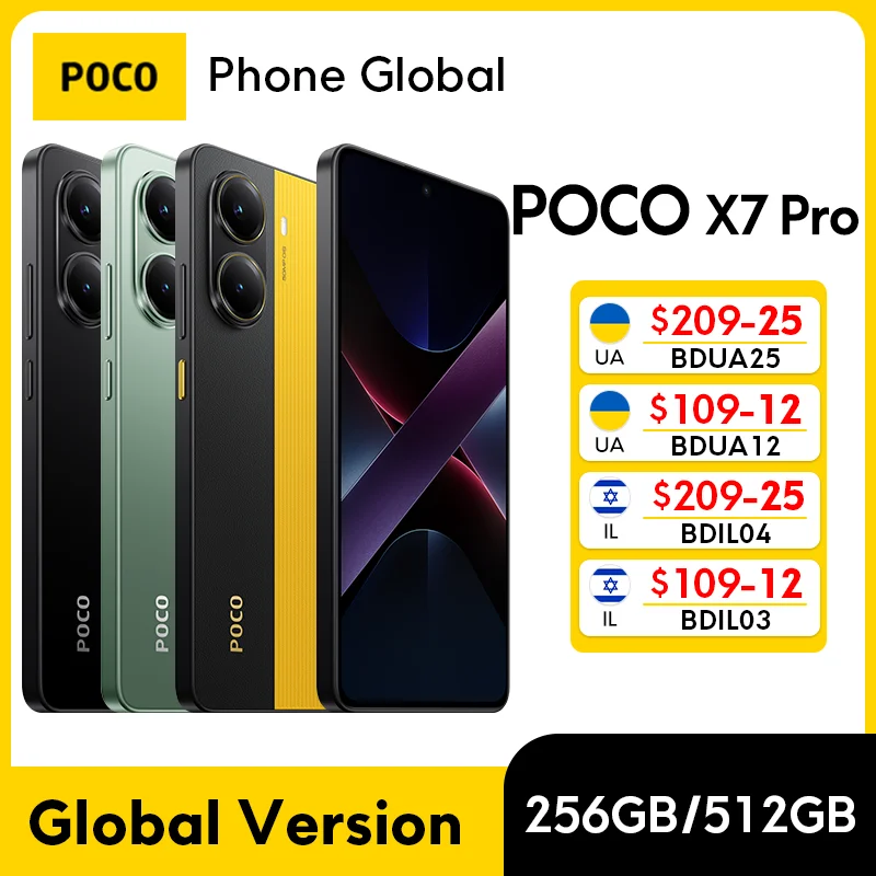 POCO X7 Pro الإصدار العالمي للهاتف الذكي الأبعاد 8400-Ultra 90W HyperCharge 6000mAh بطارية 120 هرتز 1.5K عرض IP68 5G NFC