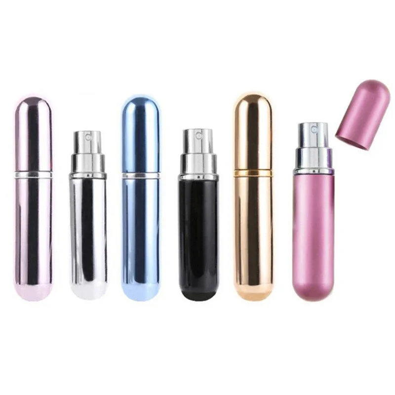 Botella pulverizadora de Perfume de 5ml, botella recargable portátil, envases cosméticos vacíos, atomizador de Perfume de aluminio para viaje